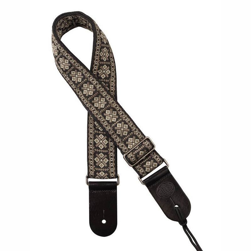 Gaucho GST-181-GY guitar strap, 2” jacquard weave, leather slips, grey