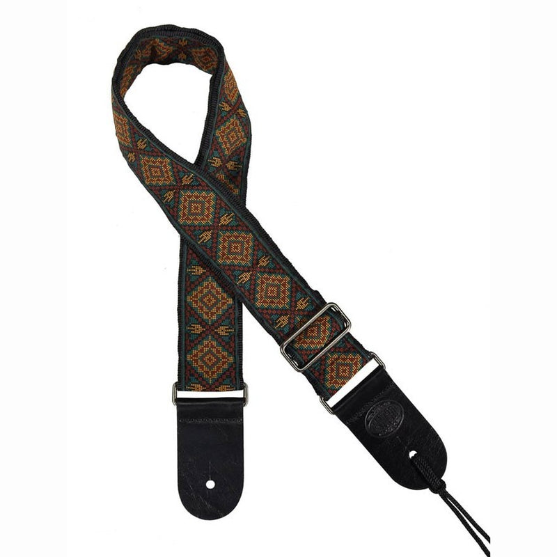 Gaucho GST-184-10 guitar strap, 2” jacquard weave, leather slips, multi colors