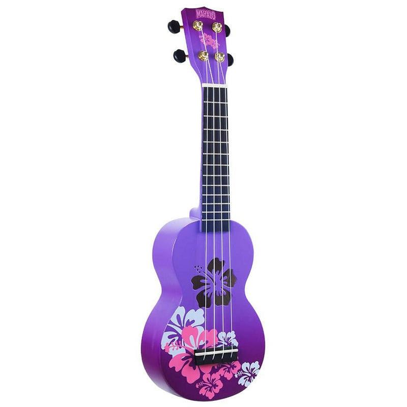 Mahalo MD1HBPPB soprano ukulele hibiscus, purple burst, with bag