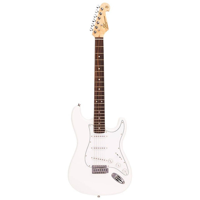 SX ED1/WT electric guitar, with 3 single coil pickups and vintage tremolo, bag, white