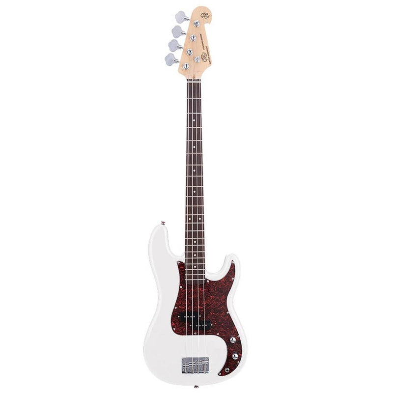 SX BD2/WT P-style electric bass guitar, white, with gig bag