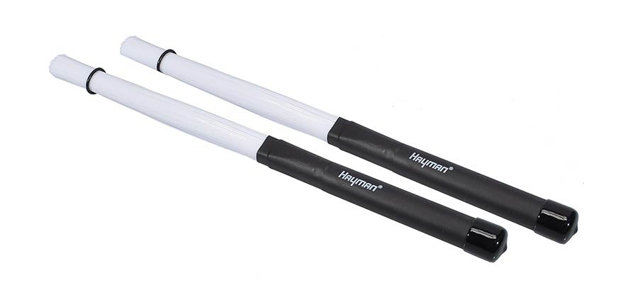 Hayman BRH-9 cajon brushes, rubberen handvat, wit nylon, set