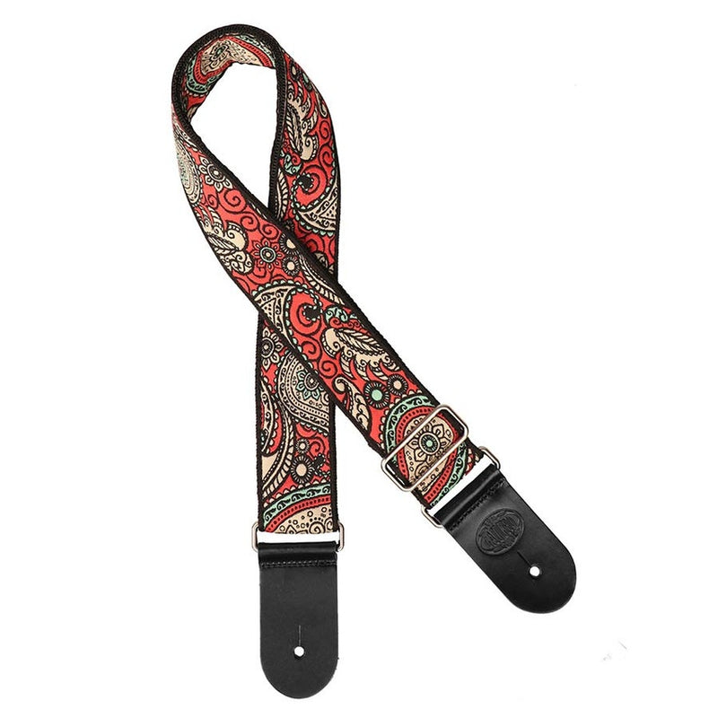 Gaucho GST-188-23 guitar strap, 2” jacquard weave, leather slips, multi colors
