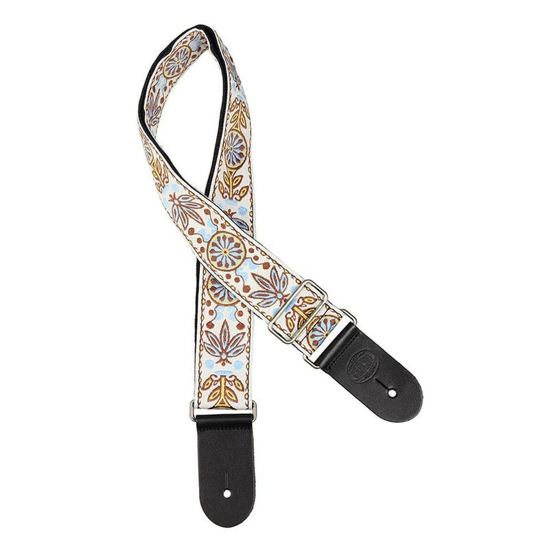 Gaucho GST-192-08 guitar strap, 2” jacquard weave, leather slips, multi colors