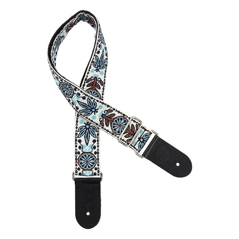 Gaucho GST-195-01 guitar strap, 2” jacquard weave, leather slips, multi colors