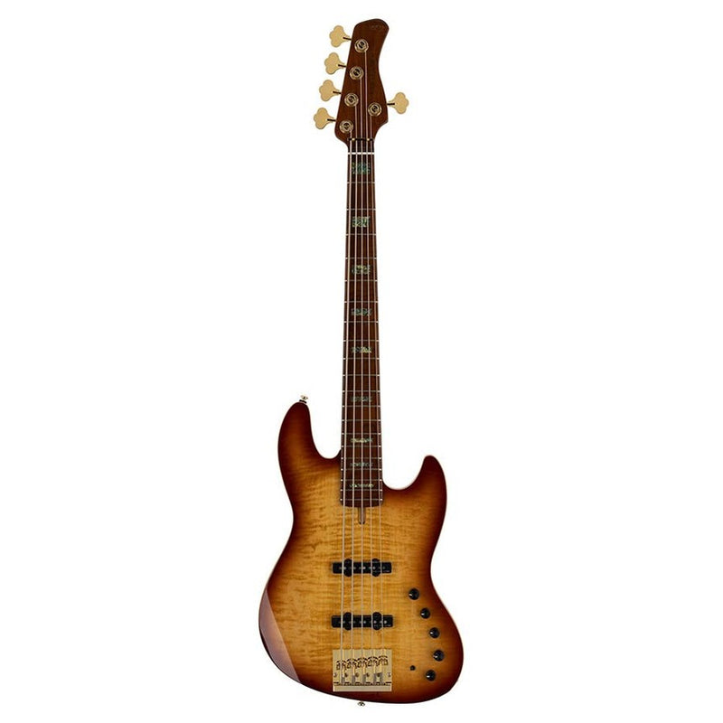 Sire V10 DX5/TS swamp ash + flamed maple 5-string active bass guitar tobacco sunburst, with hardcase