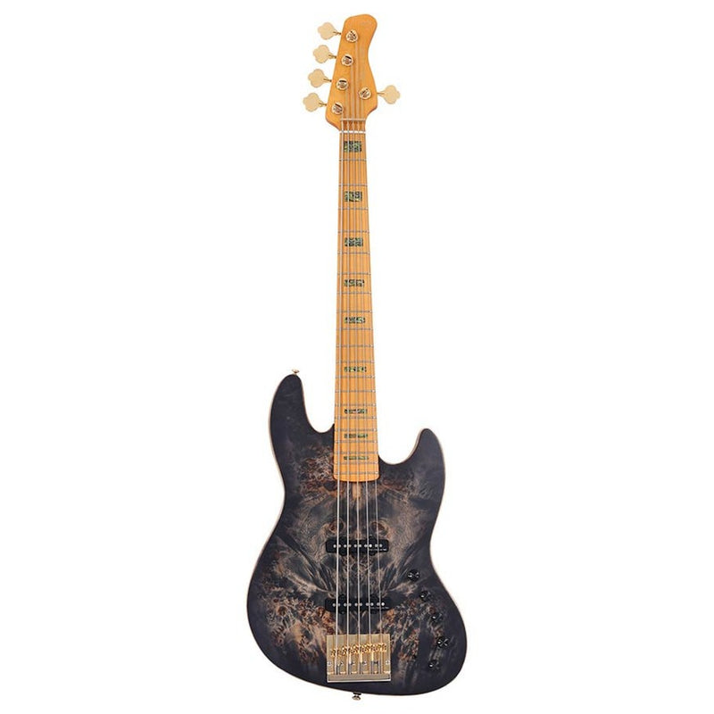 Sire V10 5/TBKS swamp ash + poplar burl 5-string active bass guitar, transparent black satin, incl. gigbag