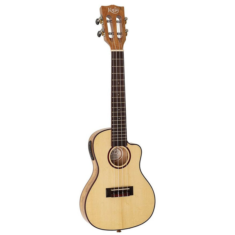 Korala UKCT-830-CE thin concert ukulele, solid spruce, spalted maple back and sides, with cutaway and pickup