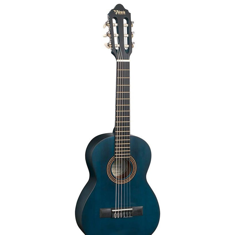 Valencia VC201TBU klassieke gitaar 1/4. sitka sparren top. nato zij- & achterblad. transparant blauwe finish