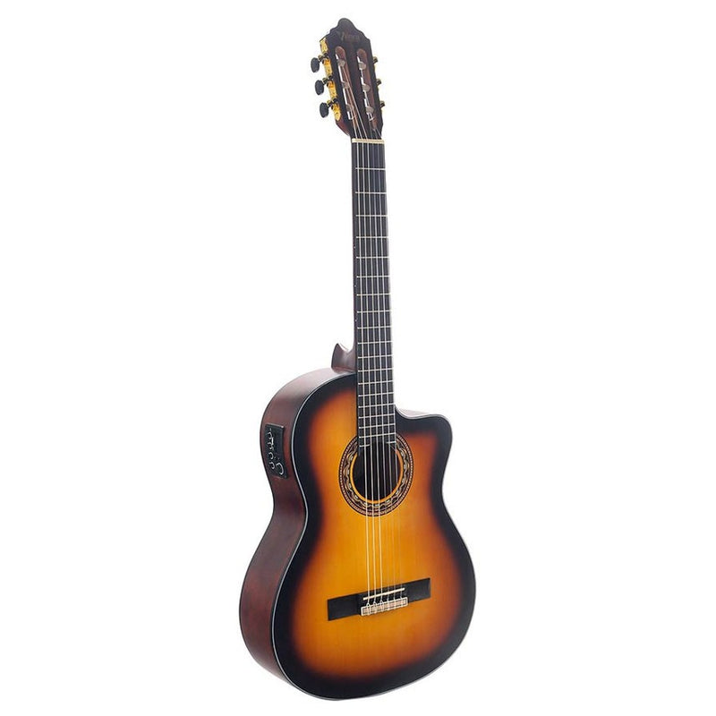 Valencia VC304CEASB klassieke gitaar 4/4. sitka spar & mahonie. pre-amp en cutaway. satin antieke sunburst finish