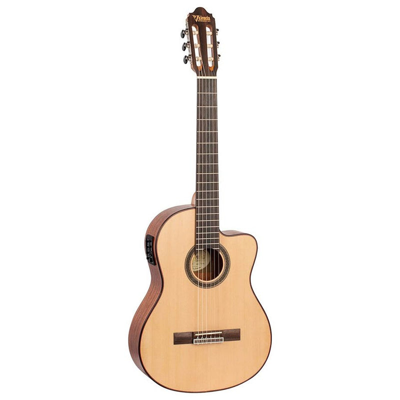Valencia VC704CE klassieke gitaar 4/4. solid sitka & mahonie. preamp en cutaway. satin finish
