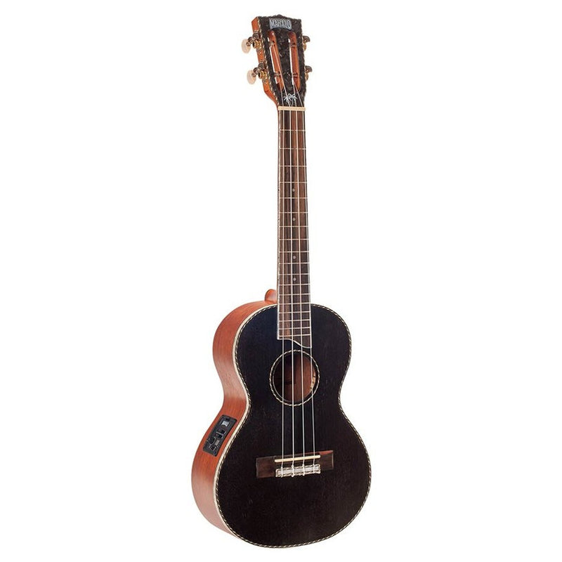 Mahalo MP3EBK solid top tenor ukulele, with MEQ2 9v preamp, black, with bag