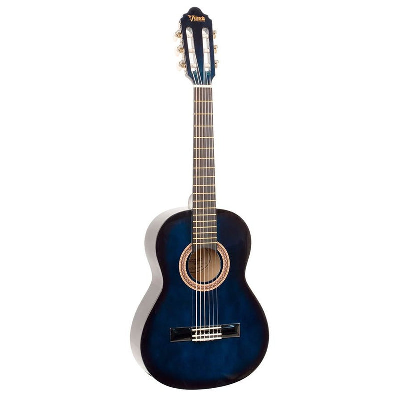 Valencia VC102BUS klassieke gitaar 1/2. linden body. esdoorn fb. hoogglans finish. sunburst blauw