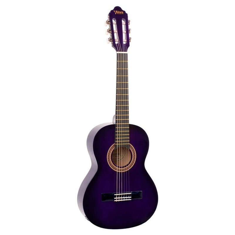 Valencia VC102PPS klassieke gitaar 1/2. linden body. esdoorn fb. hoogglans finish. sunburst paars