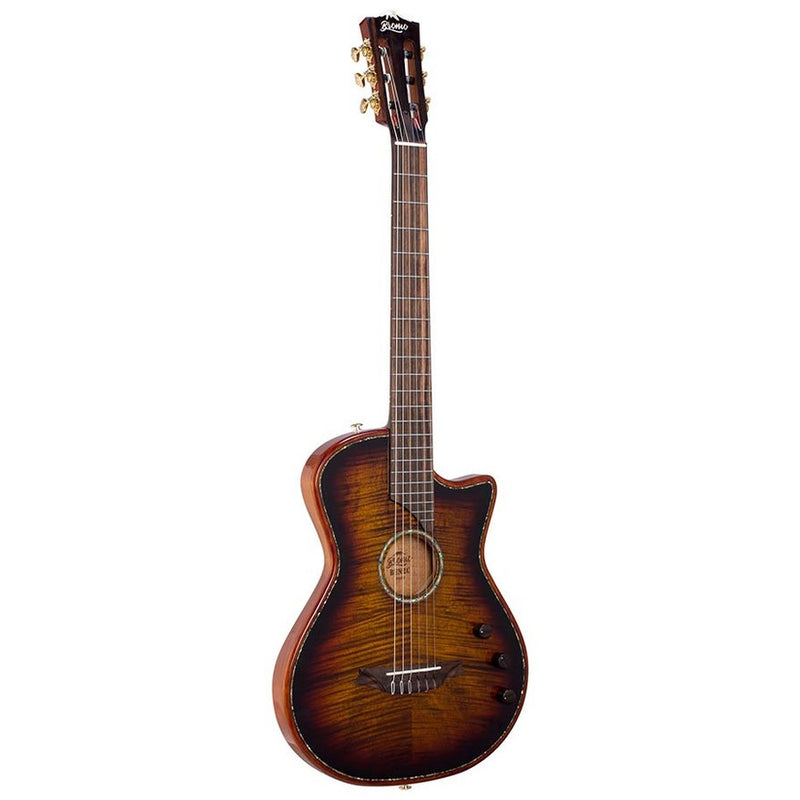 Bromo BEN2C/3TS all solid hollow body electric nylon guitar, spruce top, mahogany body, sunburst glossy, hardcase