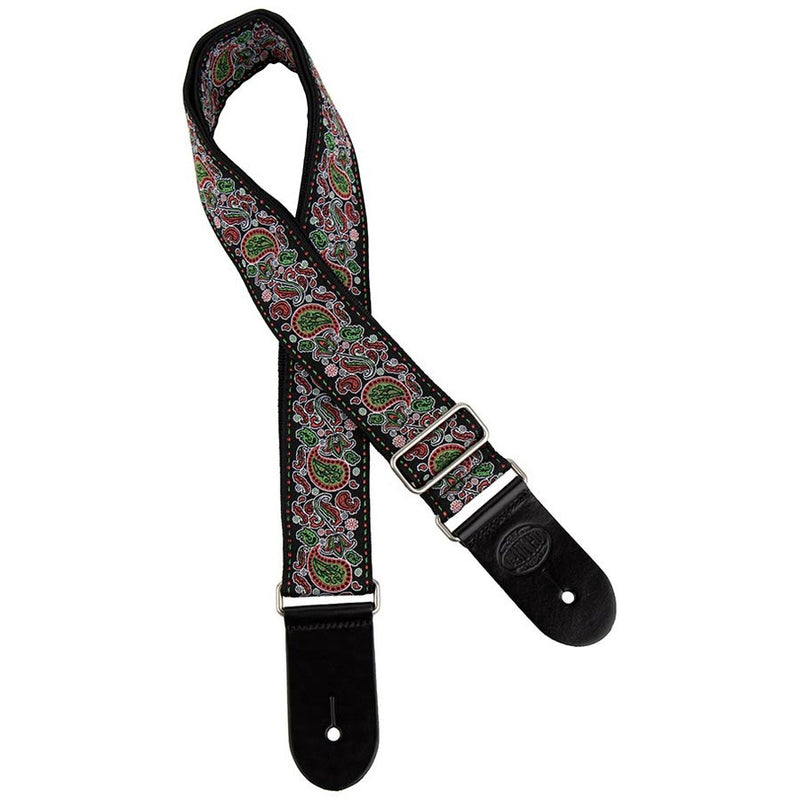 Gaucho GST-196-02 guitar strap, 2” jacquard weave, leather slips, multi colors