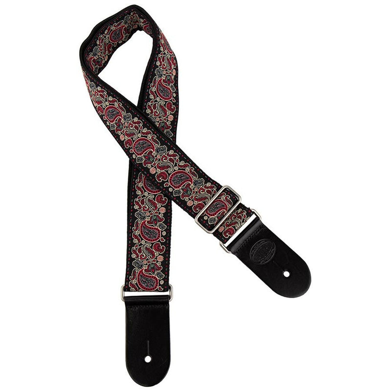 Gaucho GST-196-08 guitar strap, 2” jacquard weave, leather slips, multi colors