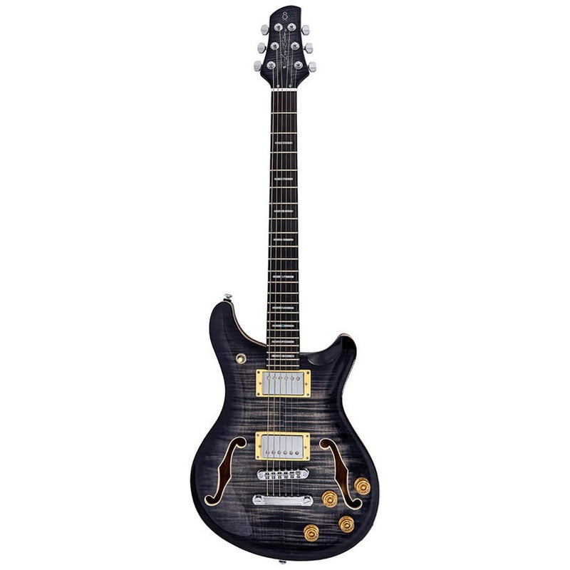 Sire Q7H/TBK mahogany chambered + maple top + flame veneer electric guitar, transparant black