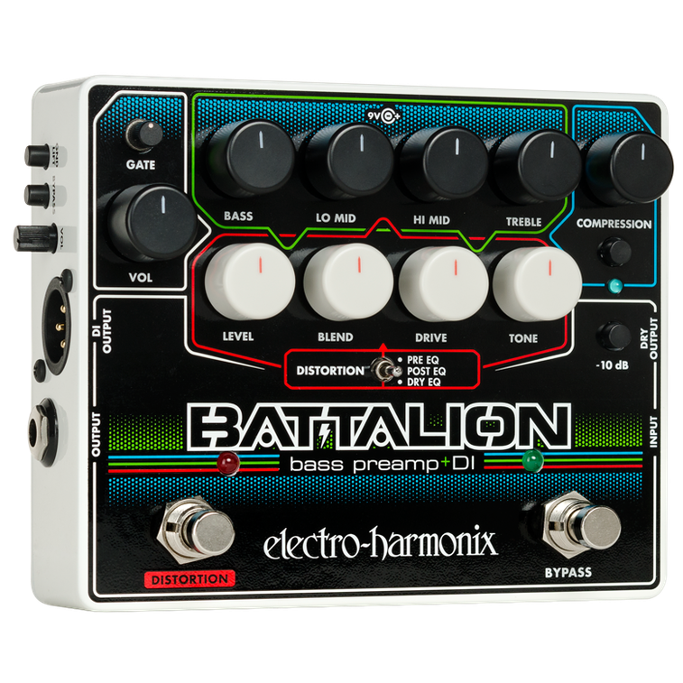 Electro Harmonix BATTALION Bass Preamp & DI with 4-band EQ, Mosfet drive, variable signal paths and Gate