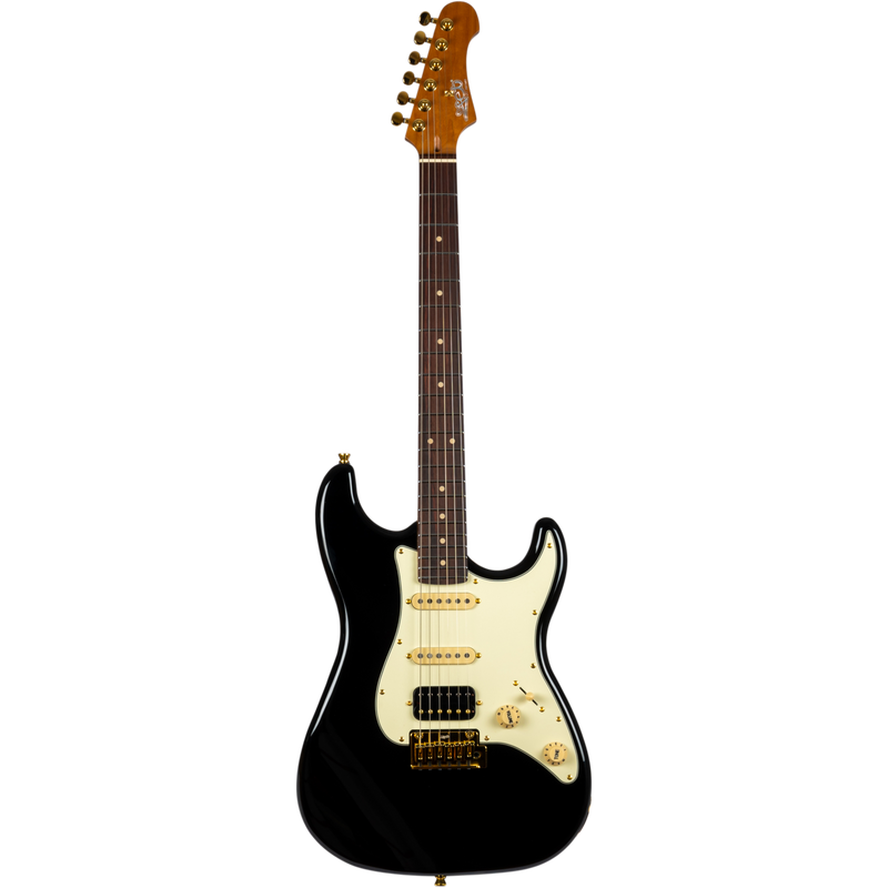 Jet Guitars JS-480 BK G S-stijl HSS Zwart/Goud HW, Rosew. FB