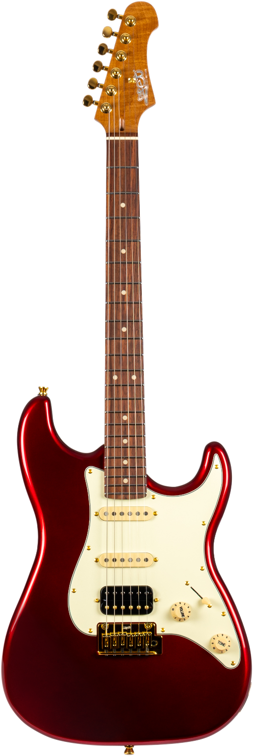 Jet Guitars JS-480 WR G S-stijl HSS Wijnrood/Goud HW, Rosew. FB