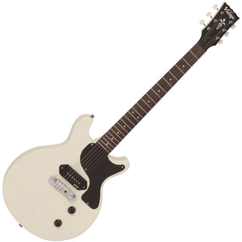 Vintage VR130 Electric Guitar-Double Cut - Vintage White