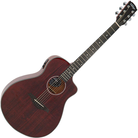 Vintage Pacific Coast Series Electro Acoustic Guitar - Claret Red