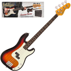 Vintage V40 Coaster Bass Guitar Pack - 3 Tone Sunburst