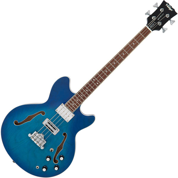 Vintage Revo Series Supreme Semi Acoustic Bass - Blueburst