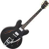 Vintage Semi-Acoustic Guitar w/ Bigsby - Gloss Black