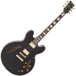 Vintage Semi-Acoustic Guitar - Gold Hardware - Gloss Black